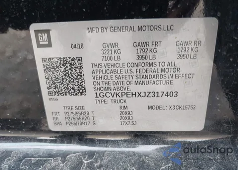 2018 Chevrolet Silverado 1500 Custom from USA, damaged, VIN 1GCVKPEHXJZ317403